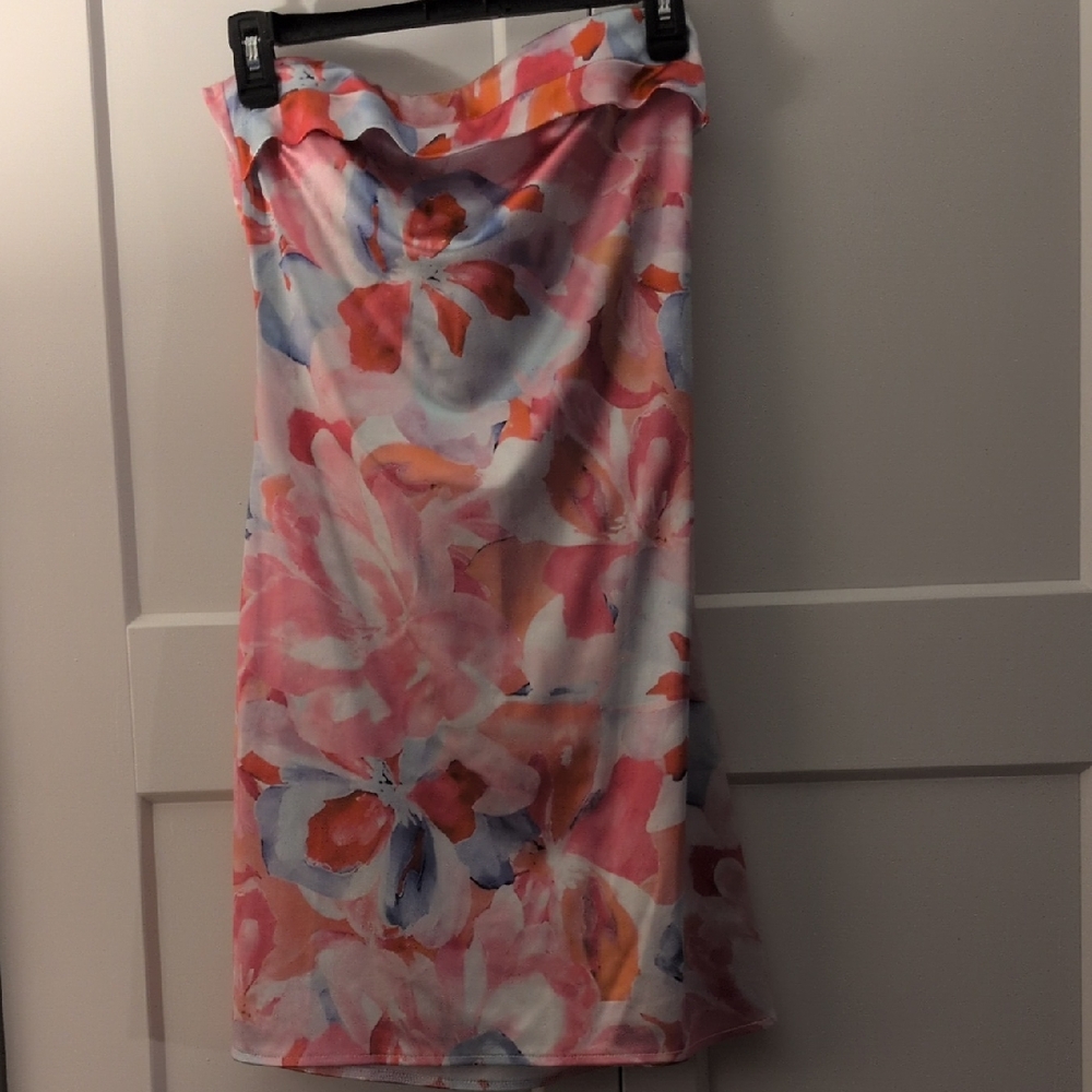 Floral Watercolor Strapless Dress — Pink & Coral Bloom